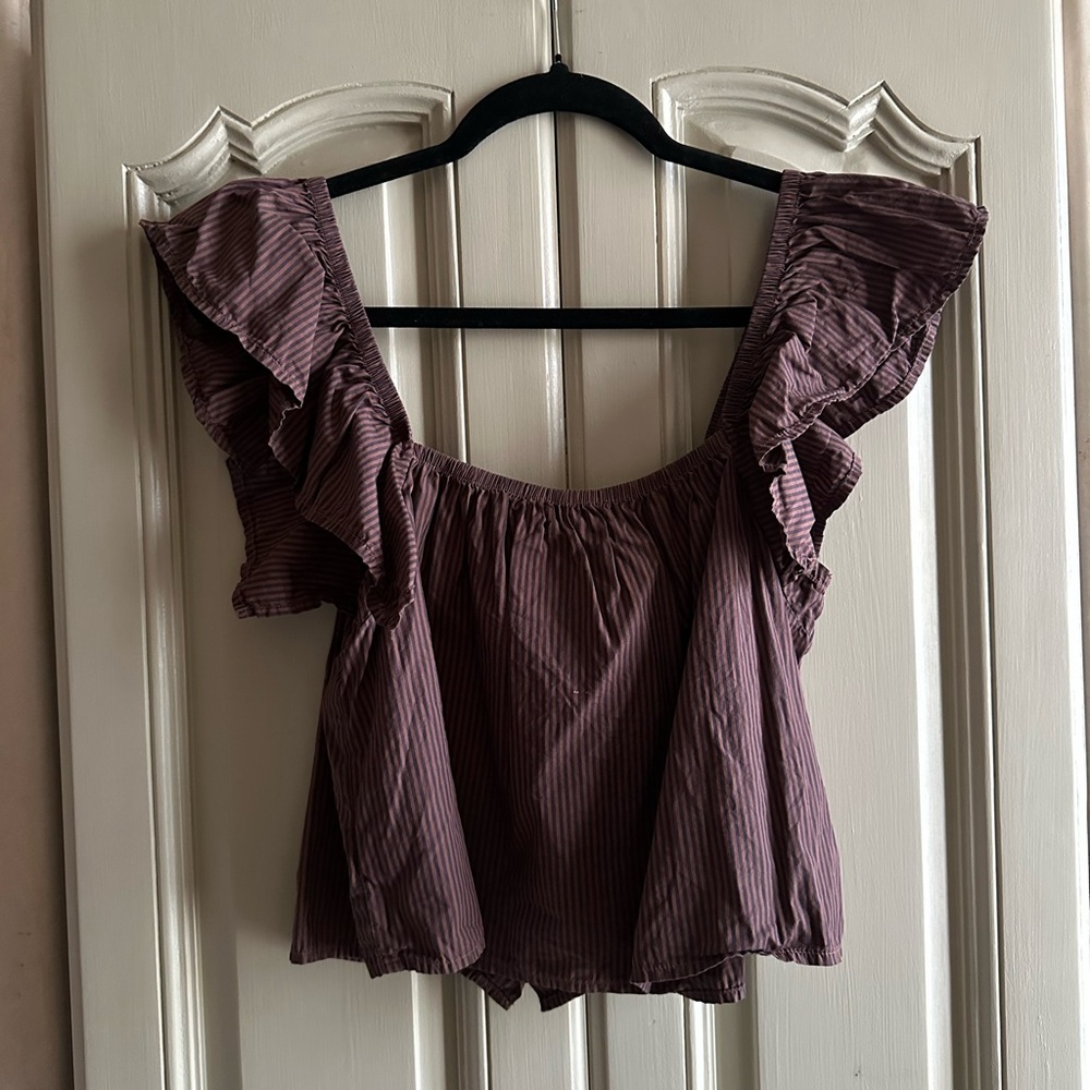 NATION LTD Striped Ruffle Crop Top - Picture 4 of 5